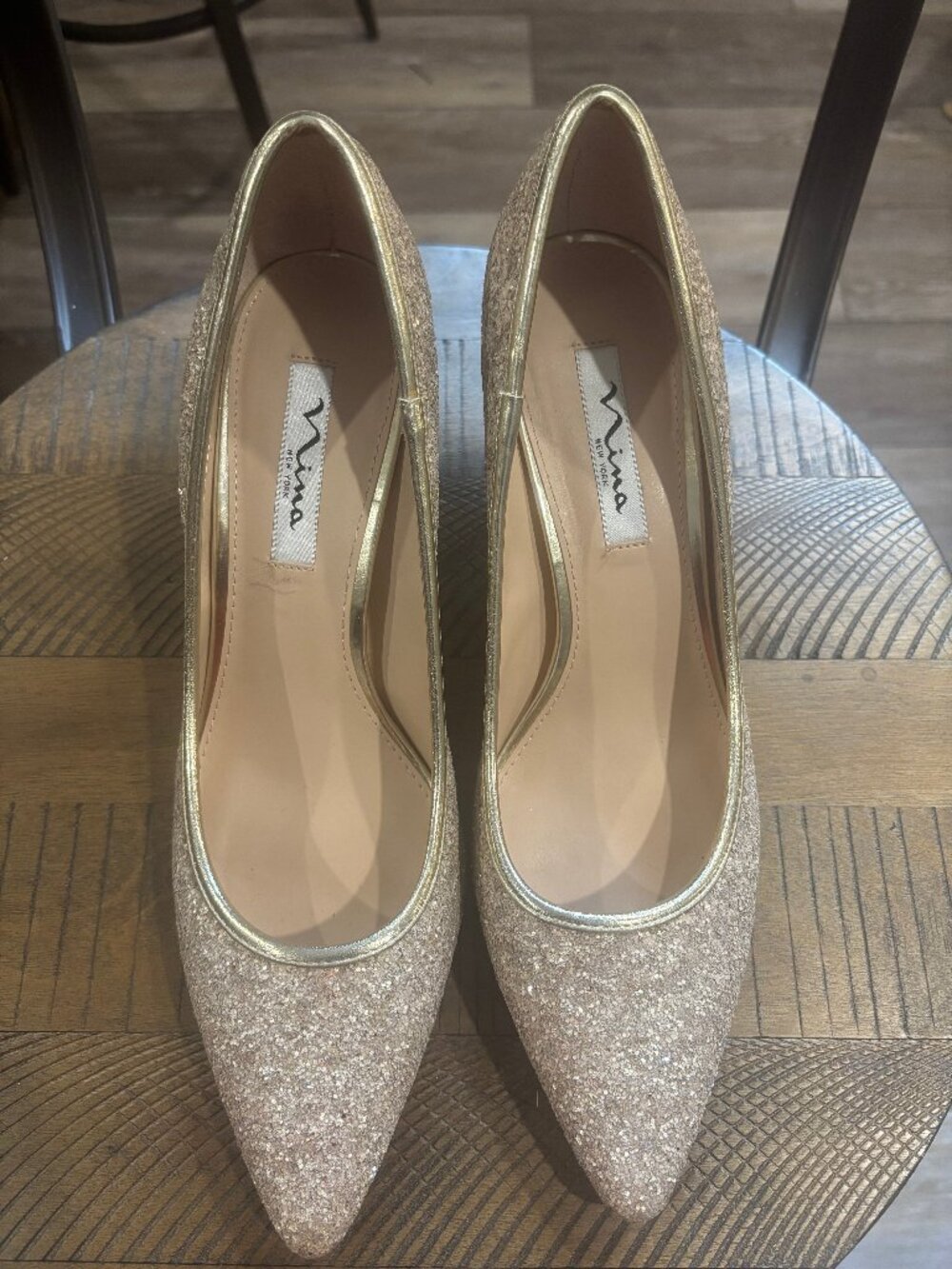 Nina Gold Glitter Pointed Toe Kitten Heel Pumps | Size 11M / EUR 41